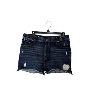 Express Denim Shorts Distressed Dark Wash Frayed Hem Eyelet Detail Size 8